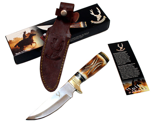 9.5" Skinner Fixed Blade Survival Hunting Knife Stainless Steel Leather Sheath