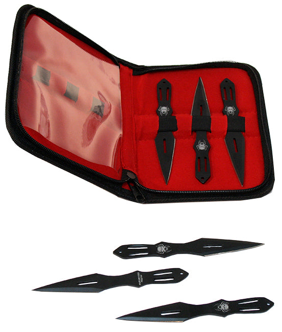 Defender Set Of 6 Black 5.5" Throwing Knives With Carrying Case