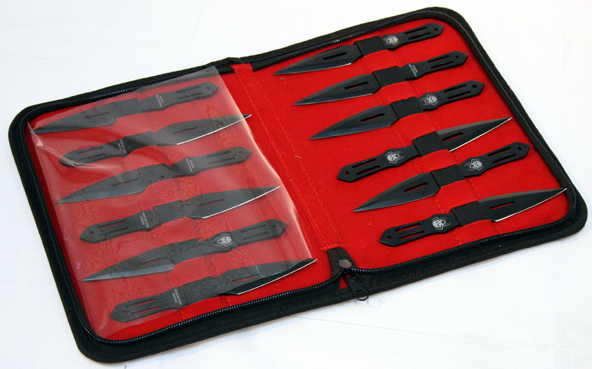 Defender Set of 12 Black 5.5" Throwing Knives With Carrying Case