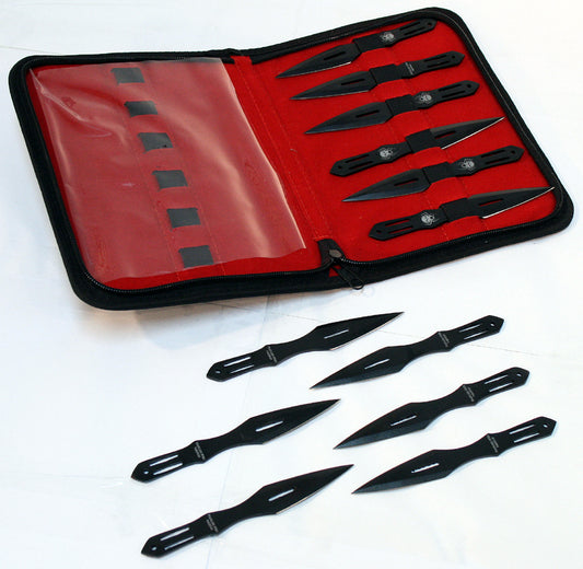 Defender Set of 12 Black 5.5" Throwing Knives With Carrying Case