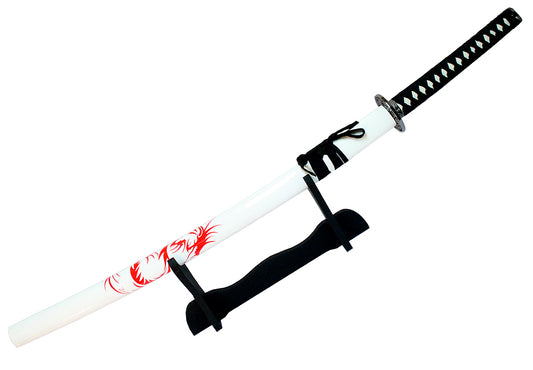 41" White and Red Dragon Japanese Samurai Sword Ninja with Stand New
