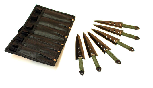 Defender Xtreme 6PC of 6.5" Black Throwing Knives Stainless Steel Blade with Pouch