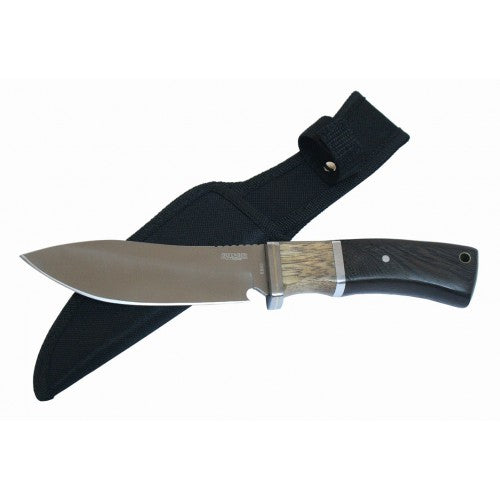 Defender Xtreme 9.5" Hunting Knife Silver Stainless Steel Brown Wood Handle with Sheath
