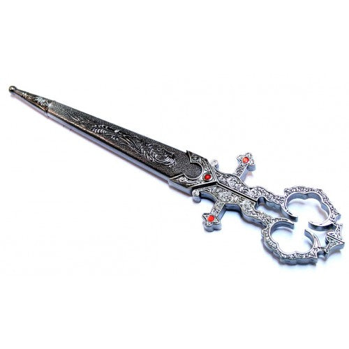 10.5" Dark Silver Color Handle Renaissance Scissors Dagger with Sheath