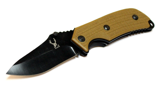 8.5" Brown & Black Spring Assisted Pocket Knife Black Stainless Steel Blade Meta